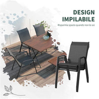 SET 4 SEDIE DA GIARDINO IMPILABILI CON BRACCIOLI IN RATTAN PE E ACCIAIO GRIGIO
