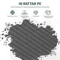 SET 4 SEDIE DA GIARDINO IMPILABILI CON BRACCIOLI IN RATTAN PE E ACCIAIO GRIGIO