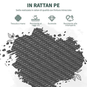 SET 4 SEDIE DA GIARDINO IMPILABILI CON BRACCIOLI IN RATTAN PE E ACCIAIO GRIGIO