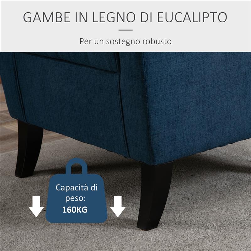 POLTRONA PER SALOTTO IN STILE FRANCESE CON SEDUTA IMBOTTITA E CUSCINI IN POLIESTERE 74X86X102 CM BLU