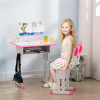 BANCO SCUOLA CON SEDIA AD ALTEZZA REGOLABILE PER BAMBINI 6-12 ANNI ACCIAIO E MDF ROSA