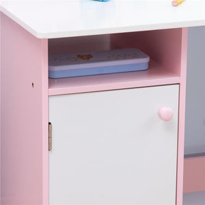 SET TAVOLO E SEDIE PER BAMBINI 5+ ANNI IN LEGNO CON BANCO SCUOLA 90X45X85 CM E SEDIA 29X29X66 BIANCO E ROSA