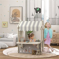 CASETTA PER BAMBINI 1-6 ANNI DA INTERNO CON PORTE FINESTRE E BANCONE DA NEGOZIO 108X80X111 CM CREMA