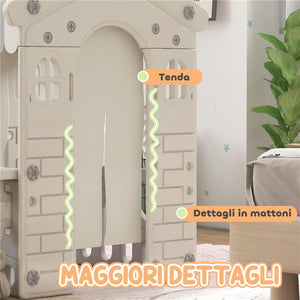 CASETTA PER BAMBINI 1-6 ANNI DA INTERNO CON PORTE FINESTRE E BANCONE DA NEGOZIO 108X80X111 CM CREMA