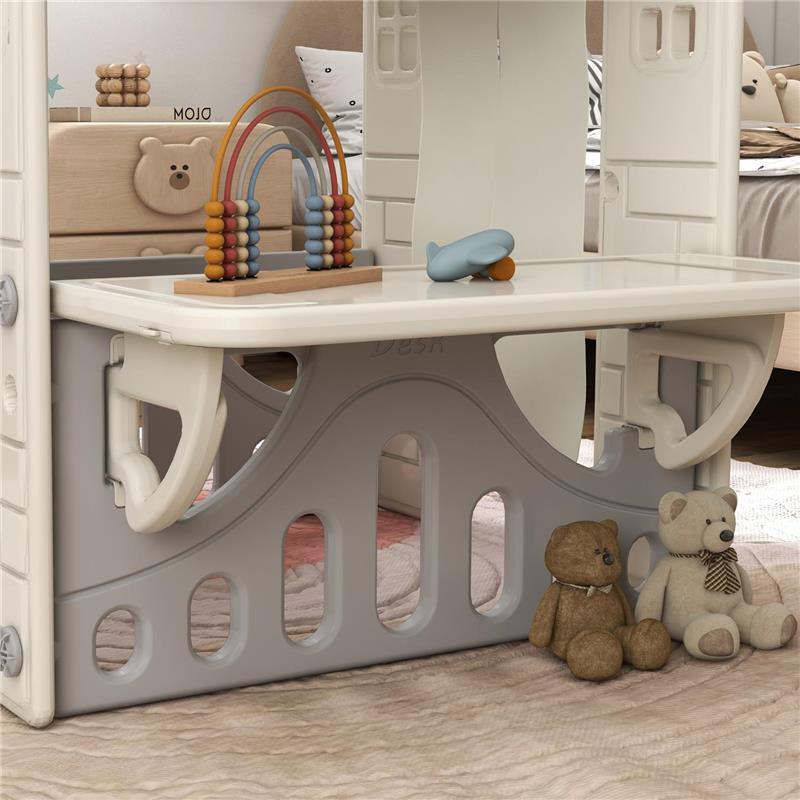 CASETTA PER BAMBINI 1-6 ANNI DA INTERNO CON PORTE FINESTRE E BANCONE DA NEGOZIO 108X80X111 CM CREMA