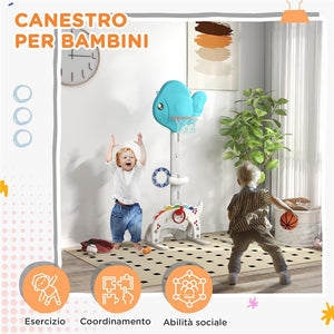 CANESTRO BASKET PER BAMBINI 5 IN 1 CON ALTEZZA REGOLABILE PORTA DA CALCIO E GOLF ETÀ 3-6 ANNI