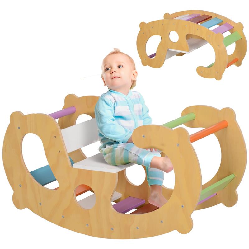 GIOCO PER BAMBINI 2 IN 1 ARCO MONTESSORIANO E SEDIA A DONDOLO PER USO INTERNO IN LEGNO DI PINO 91X41X48 CM