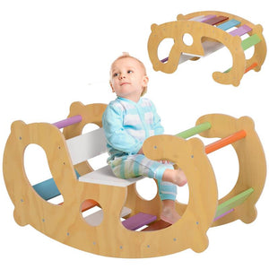 GIOCO PER BAMBINI 2 IN 1 ARCO MONTESSORIANO E SEDIA A DONDOLO PER USO INTERNO IN LEGNO DI PINO 91X41X48 CM