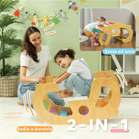GIOCO PER BAMBINI 2 IN 1 ARCO MONTESSORIANO E SEDIA A DONDOLO PER USO INTERNO IN LEGNO DI PINO 91X41X48 CM