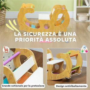 GIOCO PER BAMBINI 2 IN 1 ARCO MONTESSORIANO E SEDIA A DONDOLO PER USO INTERNO IN LEGNO DI PINO 91X41X48 CM