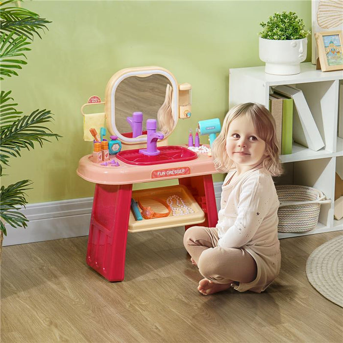 TAVOLO TOELETTA PER BAMBINE 3-6 ANNI CON SPECCHIO IN ACRILICO E RUBINETTO, IN PP E GPPS, 55X29X71 CM, ROSA