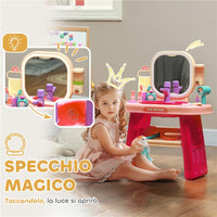 TAVOLO TOELETTA PER BAMBINE 3-6 ANNI CON SPECCHIO IN ACRILICO E RUBINETTO, IN PP E GPPS, 55X29X71 CM, ROSA
