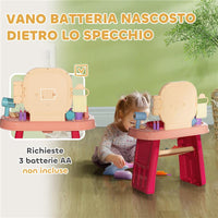 TAVOLO TOELETTA PER BAMBINE 3-6 ANNI CON SPECCHIO IN ACRILICO E RUBINETTO, IN PP E GPPS, 55X29X71 CM, ROSA
