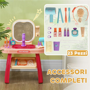 TAVOLO TOELETTA PER BAMBINE 3-6 ANNI CON SPECCHIO IN ACRILICO E RUBINETTO, IN PP E GPPS, 55X29X71 CM, ROSA