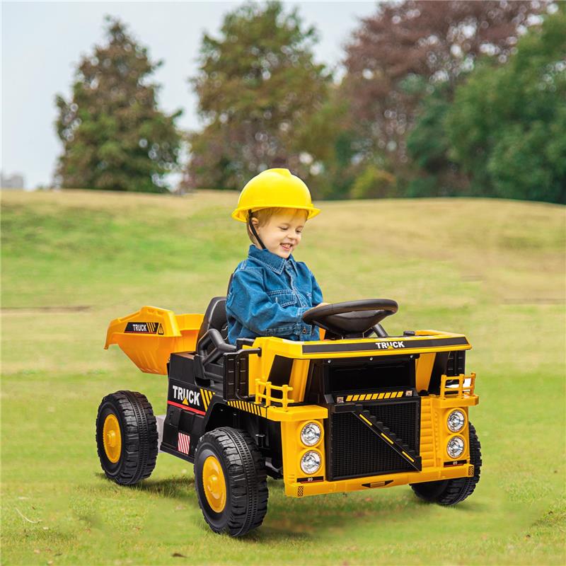 CAMION PER BAMBINI 3-5 ANNI CON MOTORE 12V MACCHINA ELETTRICA PER BAMBINI CON MUSICA E FARI GIALLO