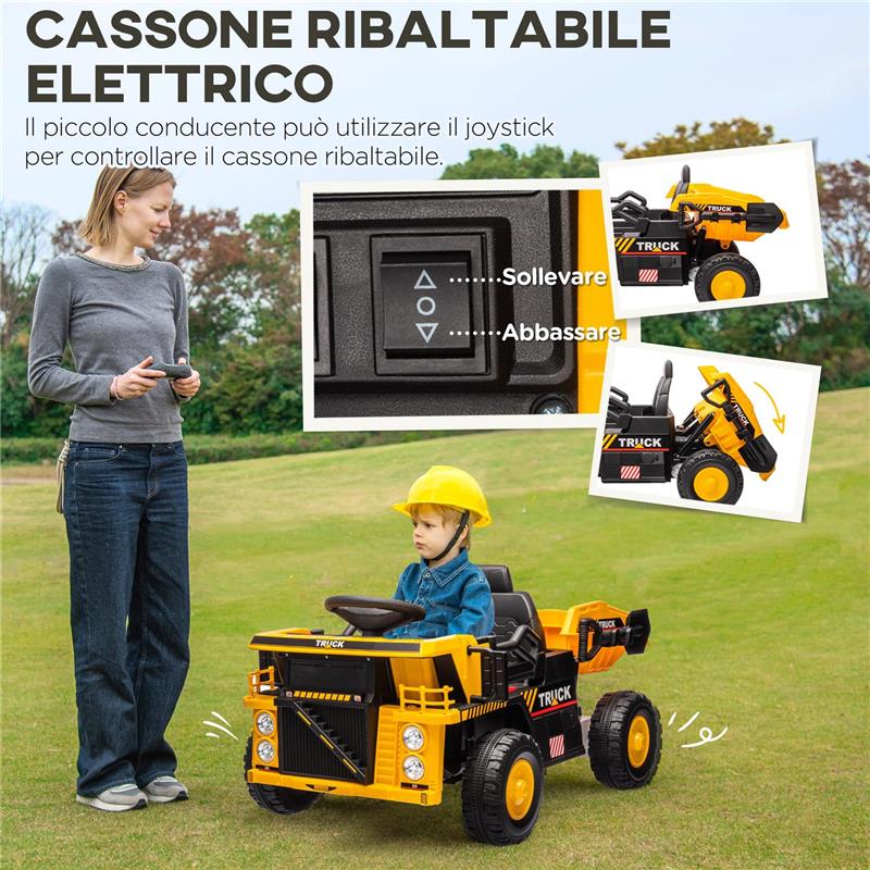 CAMION PER BAMBINI 3-5 ANNI CON MOTORE 12V MACCHINA ELETTRICA PER BAMBINI CON MUSICA E FARI GIALLO