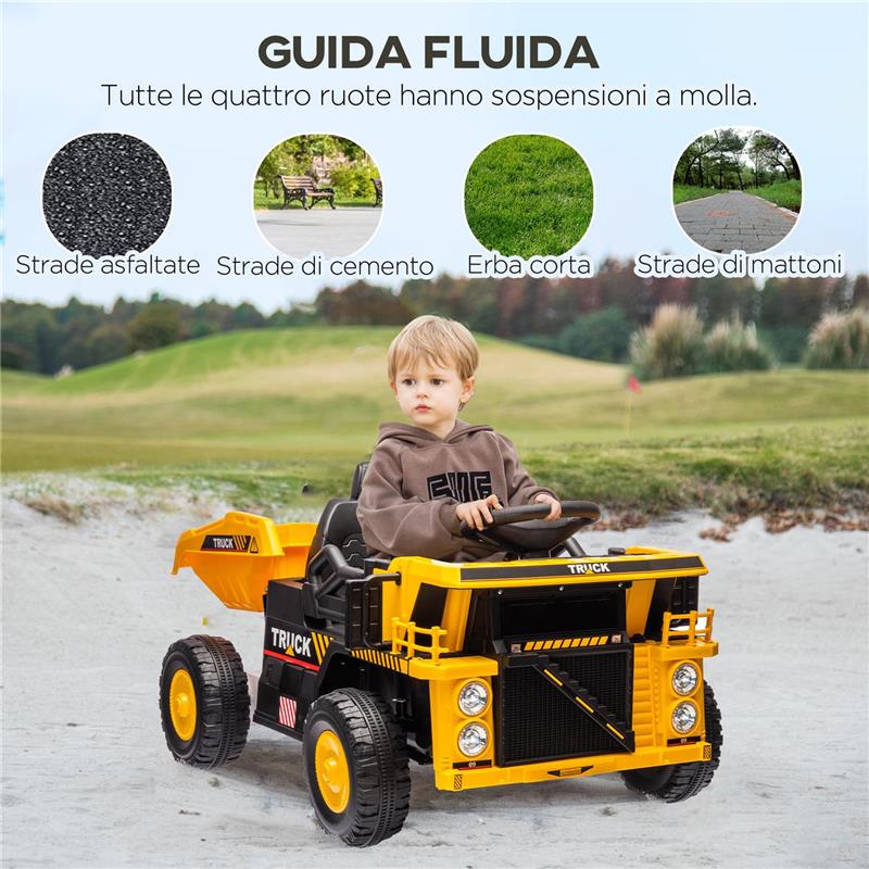 CAMION PER BAMBINI 3-5 ANNI CON MOTORE 12V MACCHINA ELETTRICA PER BAMBINI CON MUSICA E FARI GIALLO
