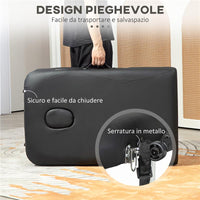 LETTINO DA MASSAGGIO PIEGHEVOLE AD ALTEZZA REGOLABILE, IN ALLUMINIO E PLASTICA, 215X60X61-84 CM, NERO