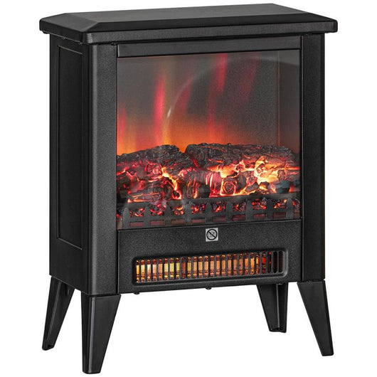 CAMINETTO ELETTRICO DA 1800W CON EFFETTO FIAMMA A 3 INTENSITÀ, IN METALLO E VETRO 36X21X47 CM NERO