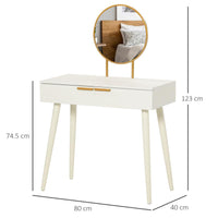 TAVOLO TRUCCO CON SPECCHIO E 2 CASSETTI PER ACCESSORI, IN LEGNO, 80X40X123 CM, BIANCO