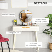 TAVOLO TRUCCO CON SPECCHIO E 2 CASSETTI PER ACCESSORI, IN LEGNO, 80X40X123 CM, BIANCO