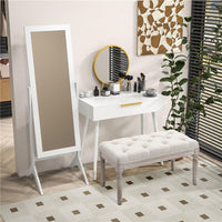TAVOLO TRUCCO CON SPECCHIO E 2 CASSETTI PER ACCESSORI, IN LEGNO, 80X40X123 CM, BIANCO