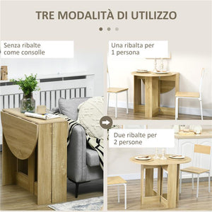 TAVOLO PIEGHEVOLE DA PRANZO A 2 RIBALTE, TAVOLO CONSOLLE IN LEGNO SALVASPAZIO, ROVERE