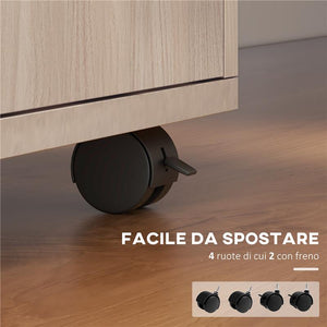 CASSETTIERA DA UFFICIO PORTADOCUMENTI CON RIPIANO APERTO E 2 CASSETTI IN LEGNO E METALLO 40X35X60 CM ROVERE