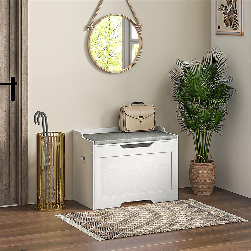 PANCA CONTENITORE DA 103L MULTIFUNZIONE IN LEGNO CON CUSCINO IN TESSUTO 75X40X56 CM BIANCO