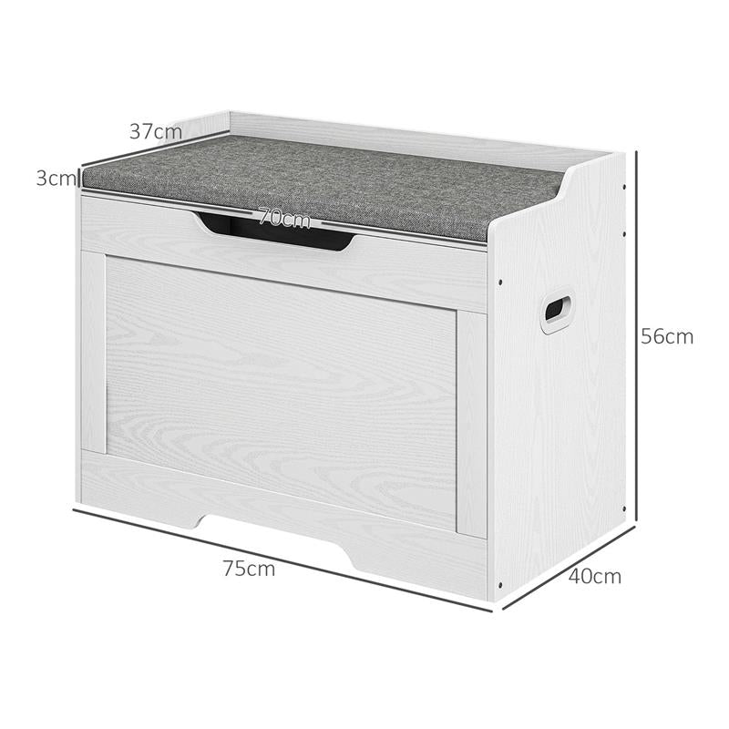 PANCA CONTENITORE DA 103L MULTIFUNZIONE IN LEGNO CON CUSCINO IN TESSUTO 75X40X56 CM BIANCO