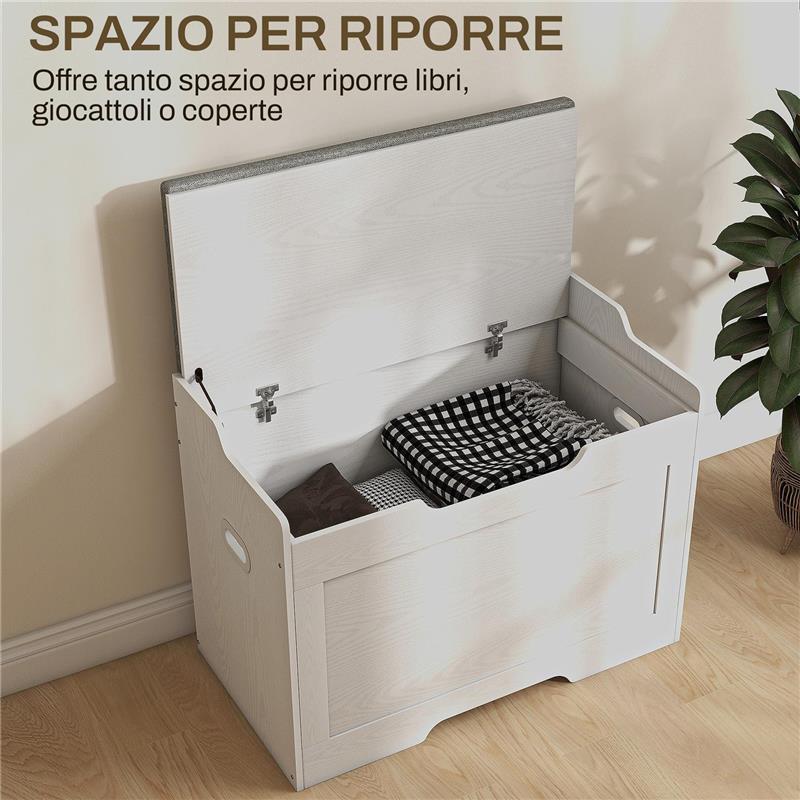 PANCA CONTENITORE DA 103L MULTIFUNZIONE IN LEGNO CON CUSCINO IN TESSUTO 75X40X56 CM BIANCO