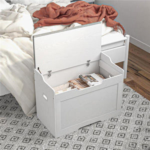 PANCA CONTENITORE DA 103L MULTIFUNZIONE IN LEGNO CON CUSCINO IN TESSUTO 75X40X56 CM BIANCO