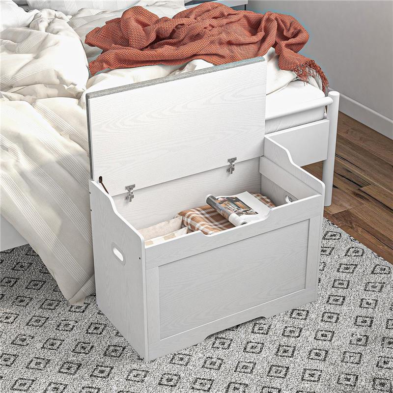 PANCA CONTENITORE DA 103L MULTIFUNZIONE IN LEGNO CON CUSCINO IN TESSUTO 75X40X56 CM BIANCO