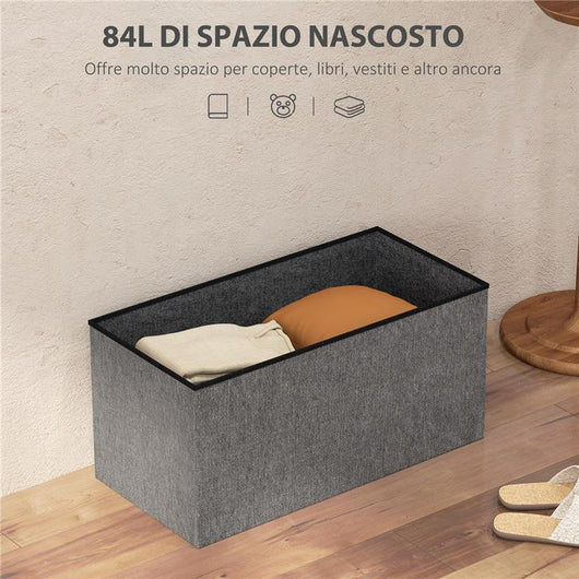 PANCA CONTENITORE PIEGHEVOLE DA 84L COPERCHIO IMBOTTITO E RIVESTIMENTO IN TESSUTO 76X38X38 CM GRIGIO SCURO