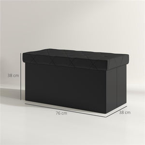 PANCA CONTENITORE PIEGHEVOLE DA 84L COPERCHIO IMBOTTITO E RIVESTIMENTO FINTA PELLE 76X38X38 CM NERO