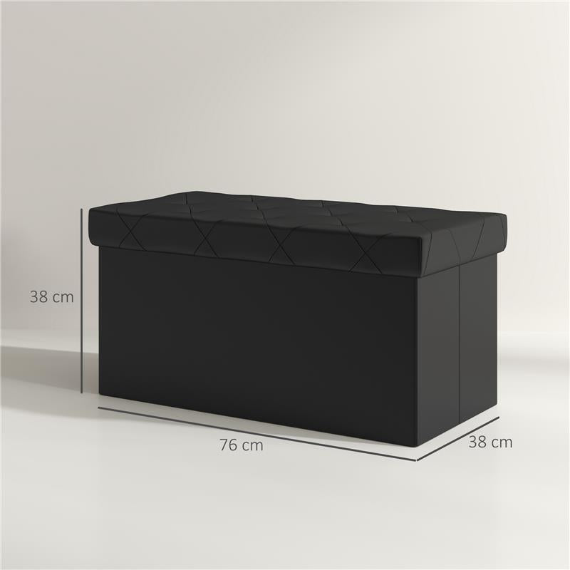 PANCA CONTENITORE PIEGHEVOLE DA 84L COPERCHIO IMBOTTITO E RIVESTIMENTO FINTA PELLE 76X38X38 CM NERO
