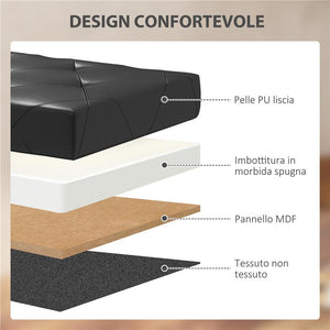 PANCA CONTENITORE PIEGHEVOLE DA 84L COPERCHIO IMBOTTITO E RIVESTIMENTO FINTA PELLE 76X38X38 CM NERO