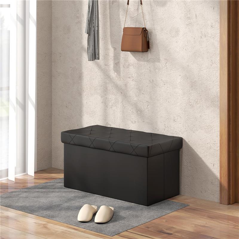PANCA CONTENITORE PIEGHEVOLE DA 84L COPERCHIO IMBOTTITO E RIVESTIMENTO FINTA PELLE 76X38X38 CM NERO