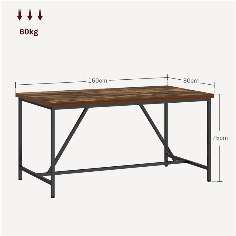 TAVOLO DA PRANZO PER 6 PERSONE STILE INDUSTRIALE IN LEGNO E ACCIAIO, 150X80X75 CM, MARRONE