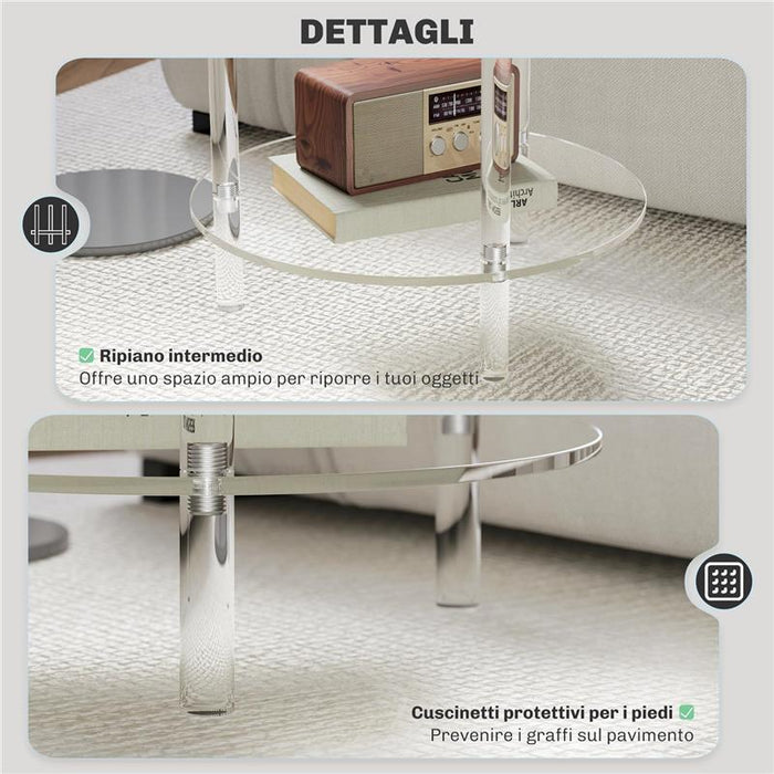 TAVOLINO BASSO ROTONDO A 2 LIVELLI IN ACRILICO PER INTERNI, Ï40X50 CM, TRASPARENTE