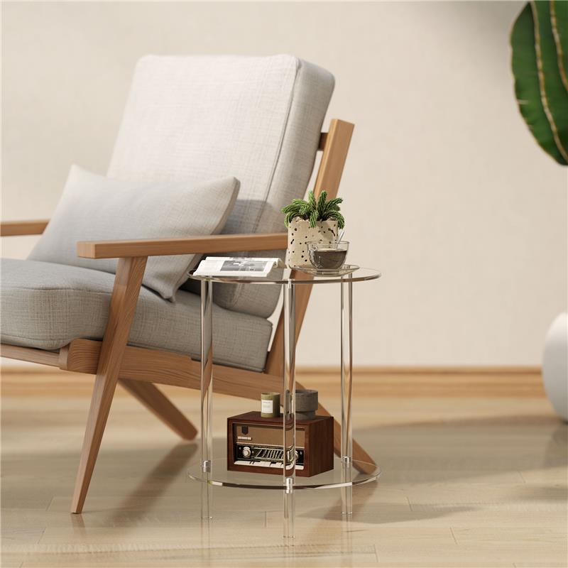 TAVOLINO BASSO ROTONDO A 2 LIVELLI IN ACRILICO PER INTERNI, Ï40X50 CM, TRASPARENTE