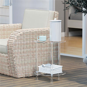 TAVOLINO BASSO ROTONDO A 2 LIVELLI IN ACRILICO PER INTERNI, Ï40X50 CM, TRASPARENTE