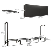 PORTALEGNA DA INTERNO ED ESTERNO IN METALLO CON TELO PORTA LEGNA E COPERTURA 240X36X99 CM NERO