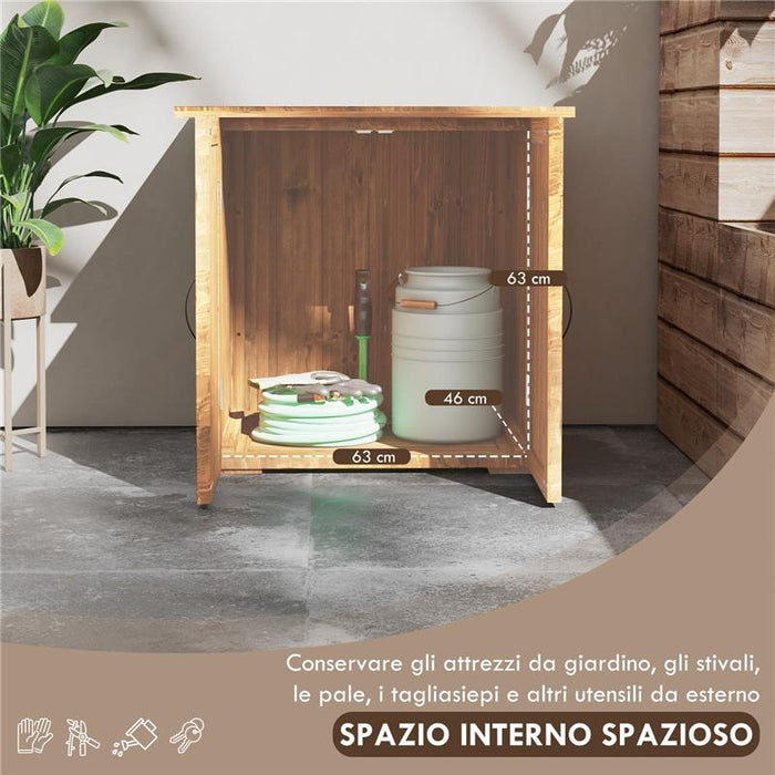 CASETTA DA GIARDINO IN LEGNO A 2 ANTE CON MANIGLIE IN STILE COUNTRY 77X55X72 CM MARRONE