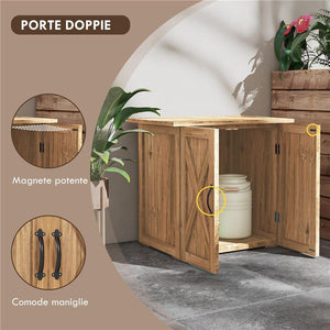 CASETTA DA GIARDINO IN LEGNO A 2 ANTE CON MANIGLIE IN STILE COUNTRY 77X55X72 CM MARRONE