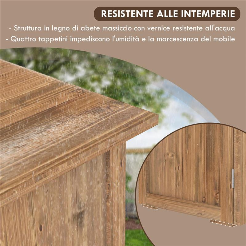 CASETTA DA GIARDINO IN LEGNO A 2 ANTE CON MANIGLIE IN STILE COUNTRY 77X55X72 CM MARRONE