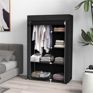 ARMADIO GUARDAROBA PORTATILE IN TESSUTO CON 6 RIPIANI APERTI E UN APPENDINO 103X43X162.5 CM NERO