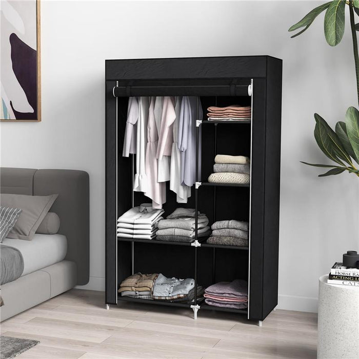 ARMADIO GUARDAROBA PORTATILE IN TESSUTO CON 6 RIPIANI APERTI E UN APPENDINO 103X43X162.5 CM NERO