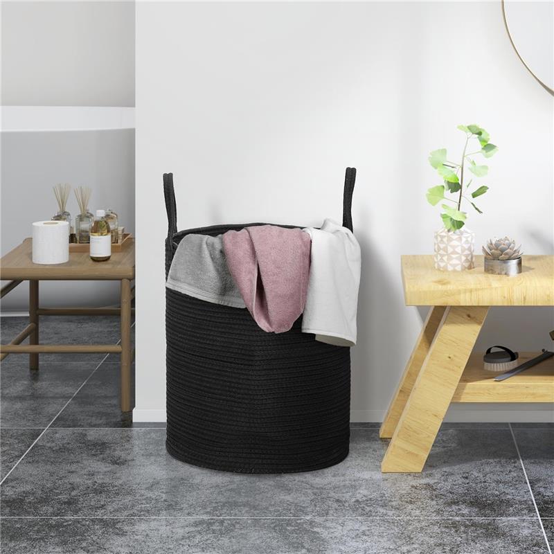 CESTO PORTABIANCHERIA DA 36L PORTATILE E PIEGHEVOLE CON MANICI IN COTONE NATURALE 38X45 CM NERO