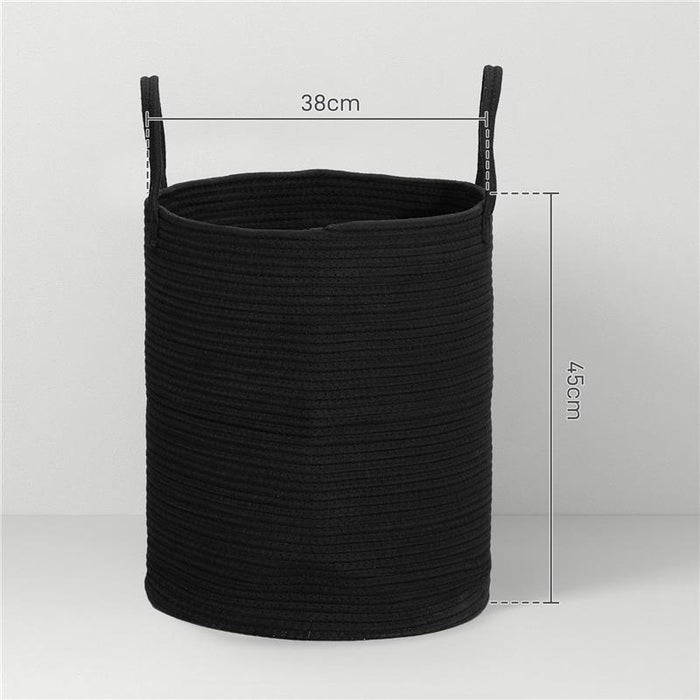CESTO PORTABIANCHERIA DA 36L PORTATILE E PIEGHEVOLE CON MANICI IN COTONE NATURALE 38X45 CM NERO